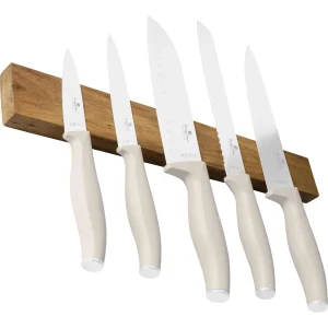 Set De 6 Cuchillos Con Colgador Magnético De Madera De Acacia